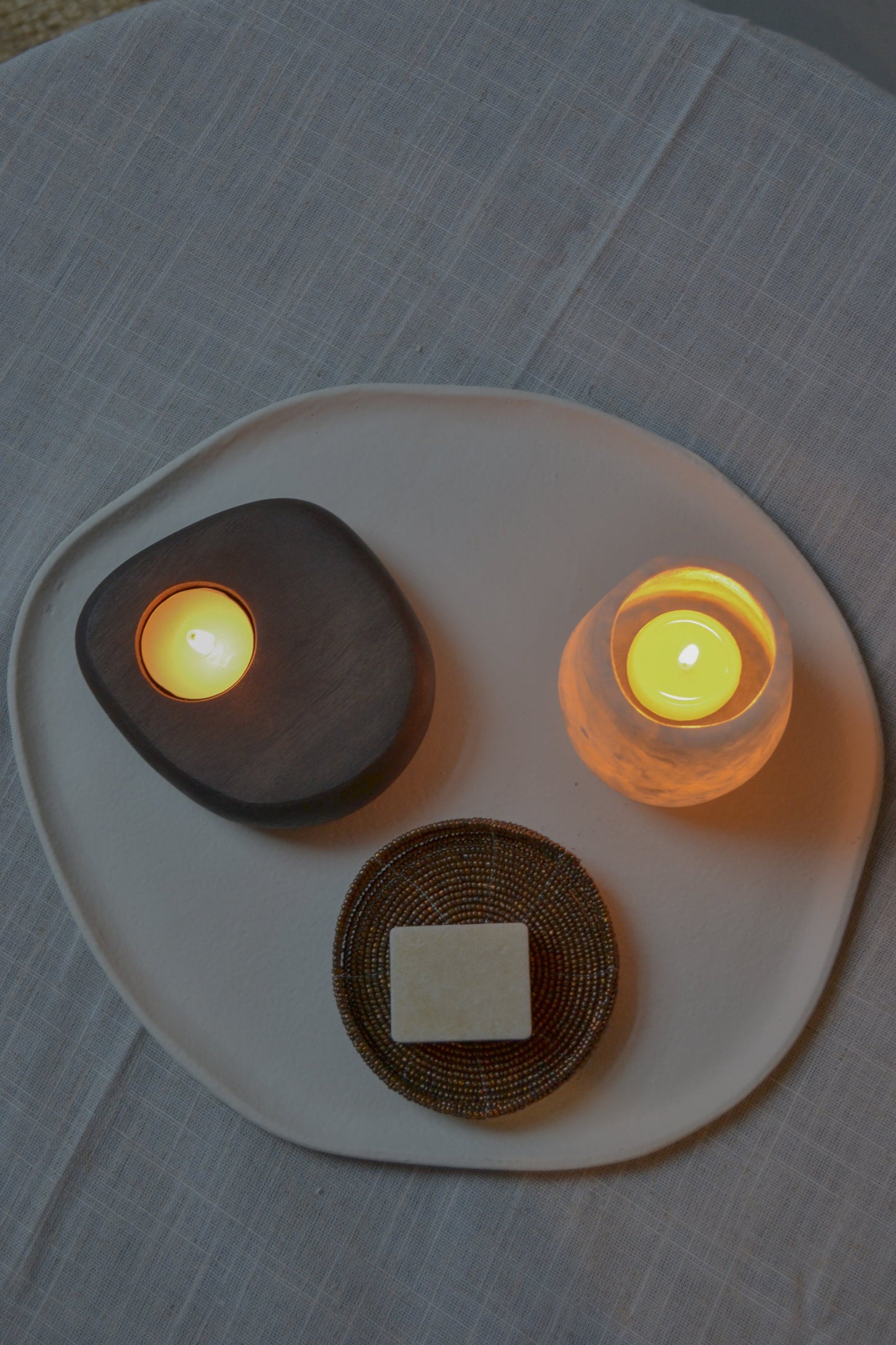 Japandi waxinelichthouder | donker hout
