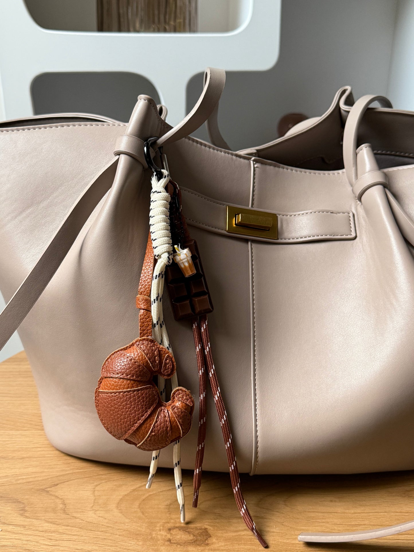 Bag charm - croissant, iced coffee, chocolate