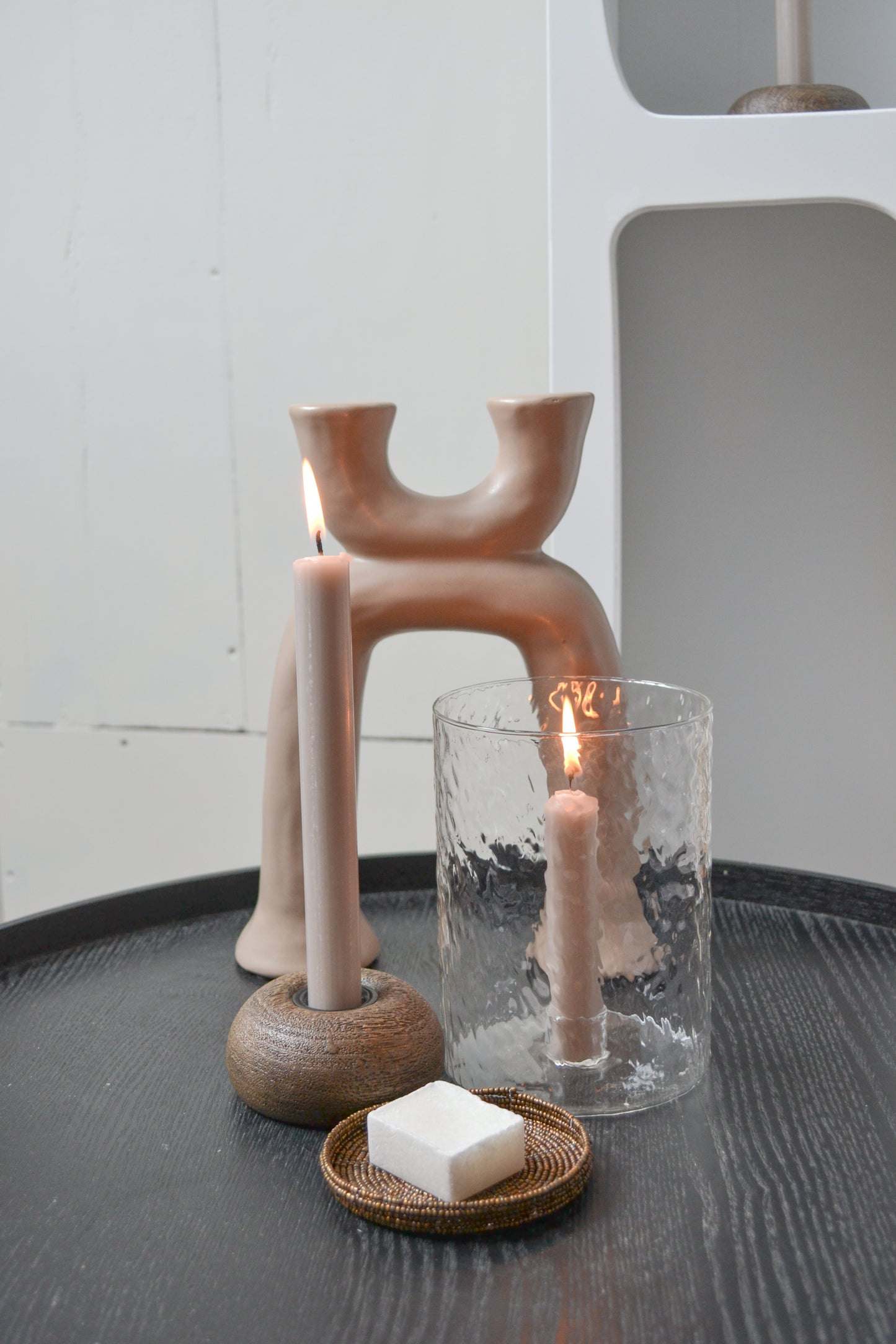 Houten kandelaar - donkerbruin